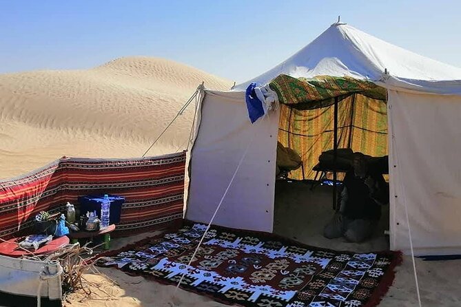2 days tour to Douz & Ksar Ghilan oasis. and an overnight in the sahara under bedouin tent .. Dinner in the camp, Private Jeep - with english speaking guide. - Ksar Ghilane oasis: hot spring swim, plus camel and quad time
